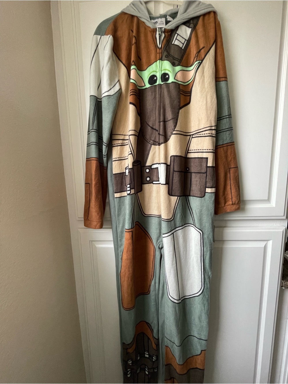 Star Wars Baby Yoda Mandalorian Fleece Hooded Onesie - Green & Brown